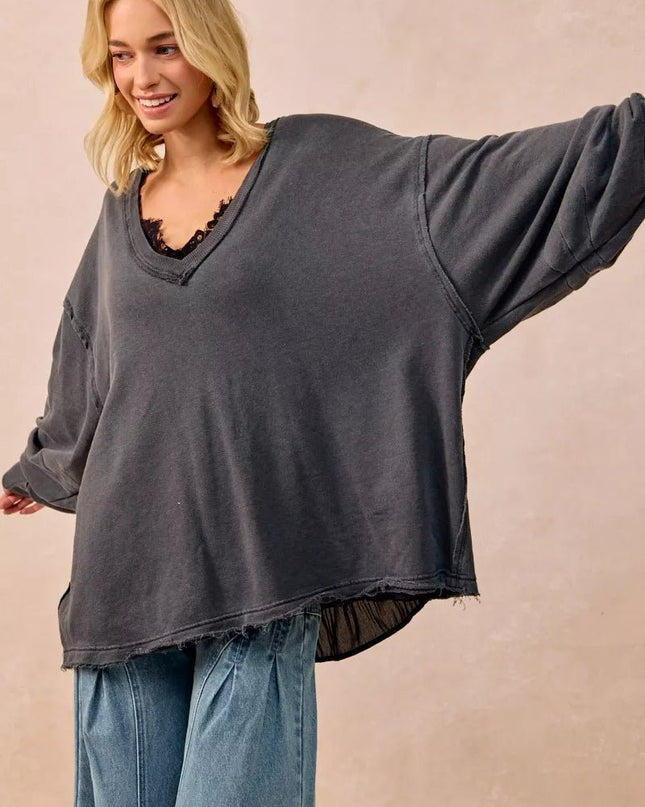 BiBi Mineral Washed French Terry Oversized Sweatshirt - Sleekdenim.com