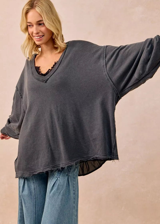 BiBi Mineral Washed French Terry Oversized Sweatshirt - Sleekdenim.com