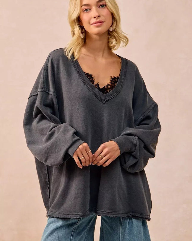 BiBi Mineral Washed French Terry Oversized Sweatshirt - Sleekdenim.com