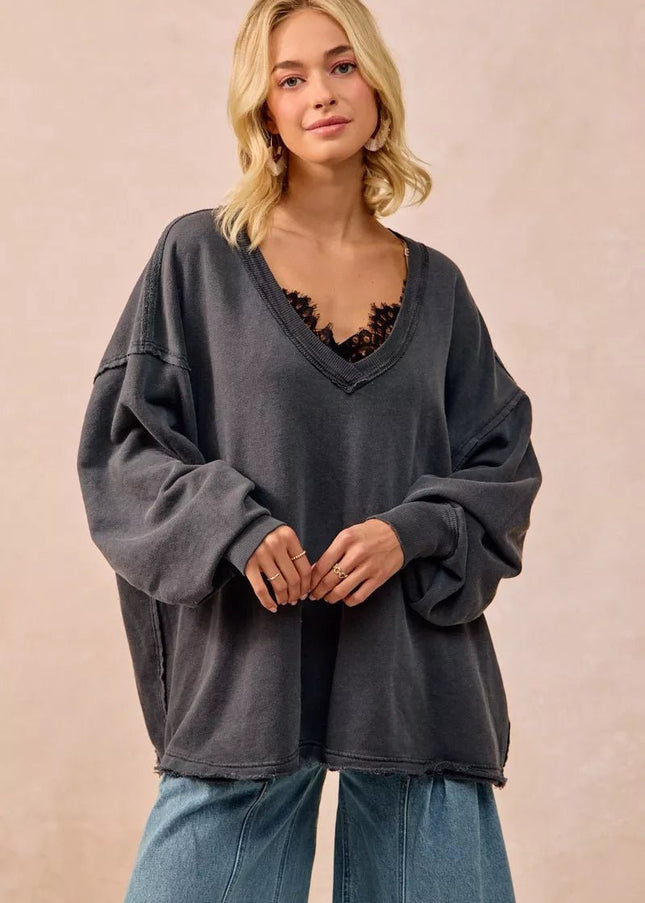 BiBi Mineral Washed French Terry Oversized Sweatshirt - Sleekdenim.com