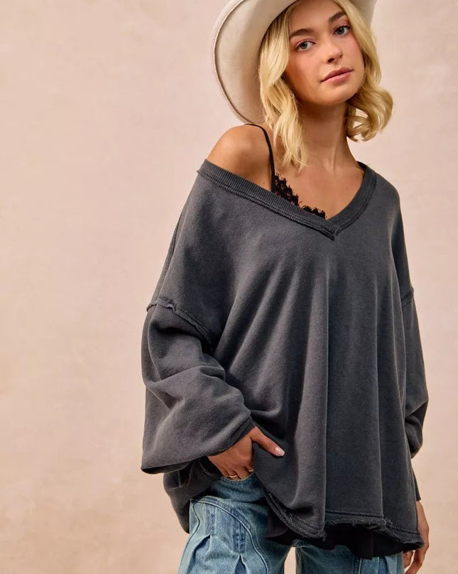 BiBi Mineral Washed French Terry Oversized Sweatshirt - Sleekdenim.com