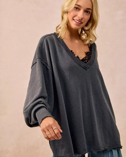 BiBi Mineral Washed French Terry Oversized Sweatshirt - Sleekdenim.com