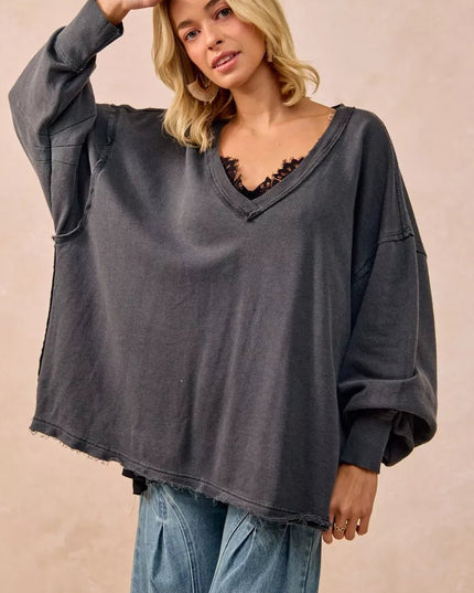 BiBi Mineral Washed French Terry Oversized Sweatshirt - Sleekdenim.com