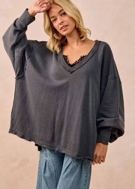 BiBi Mineral Washed French Terry Oversized Sweatshirt - Sleekdenim.com