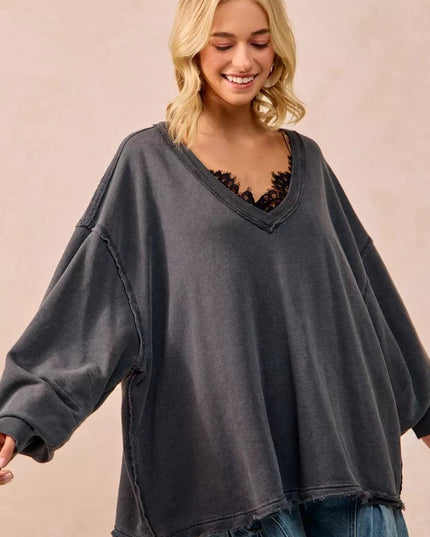 BiBi Mineral Washed French Terry Oversized Sweatshirt - Sleekdenim.com