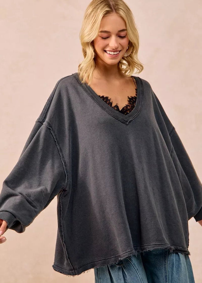 BiBi Mineral Washed French Terry Oversized Sweatshirt - Sleekdenim.com