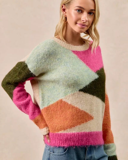 BiBi Multi Color Block Sweater Top - Sleekdenim.com