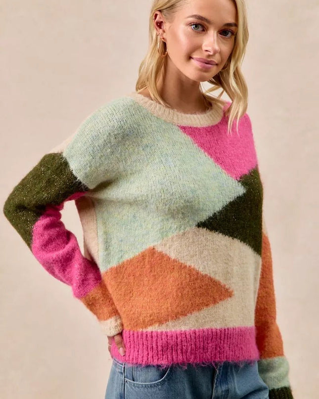 BiBi Multi Color Block Sweater Top - Sleekdenim.com