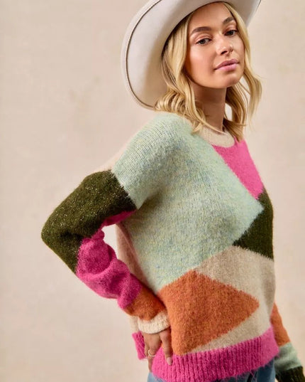 BiBi Multi Color Block Sweater Top - Sleekdenim.com