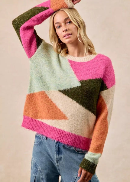 BiBi Multi Color Block Sweater Top - Sleekdenim.com