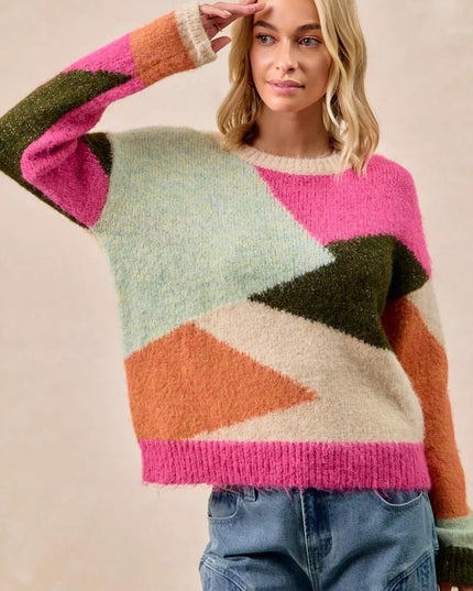 BiBi Multi Color Block Sweater Top - Sleekdenim.com