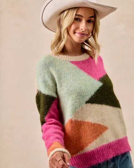 BiBi Multi Color Block Sweater Top - Sleekdenim.com