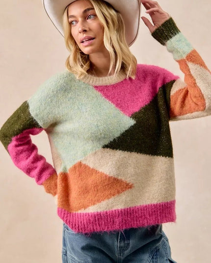 BiBi Multi Color Block Sweater Top - Sleekdenim.com
