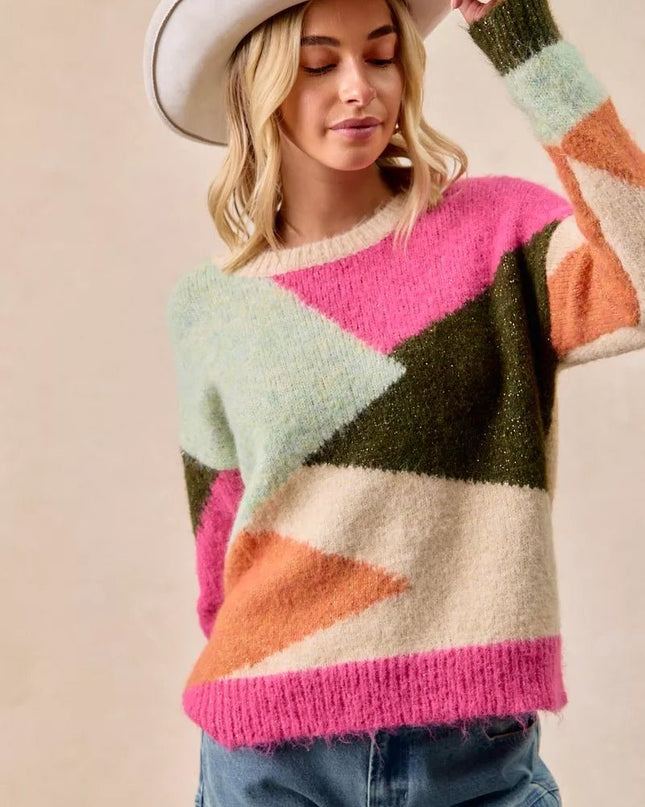 BiBi Multi Color Block Sweater Top - Sleekdenim.com