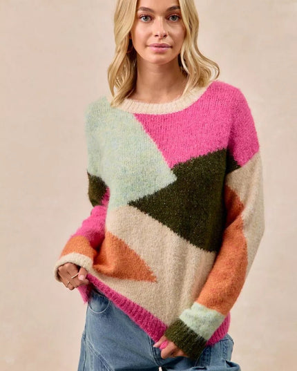 BiBi Multi Color Block Sweater Top - Sleekdenim.com