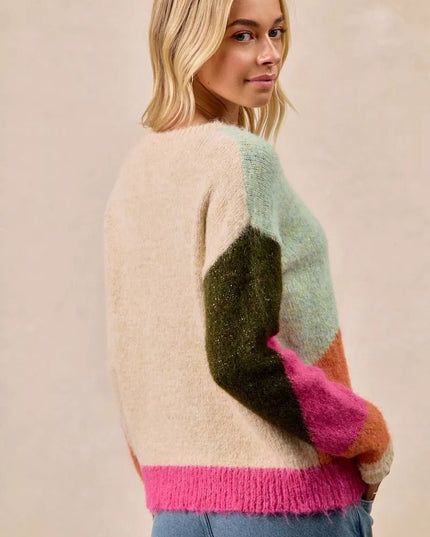 BiBi Multi Color Block Sweater Top - Sleekdenim.com