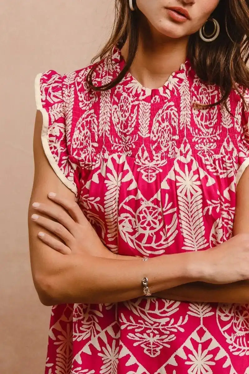 BiBi Printed Ruffle Sleeve Top - Sleekdenim.com