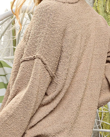 BiBi Raw Edged Popcorn Texture V - neck Sweater - Sleekdenim.com