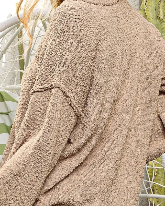 BiBi Raw Edged Popcorn Texture V - neck Sweater - Sleekdenim.com