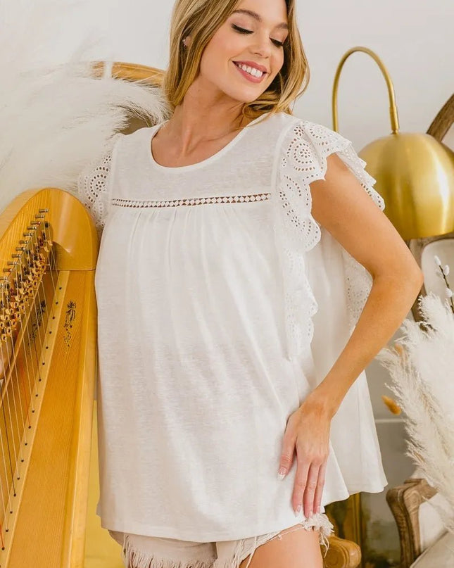 BiBi Ruffled Woven Top - Sleekdenim.com