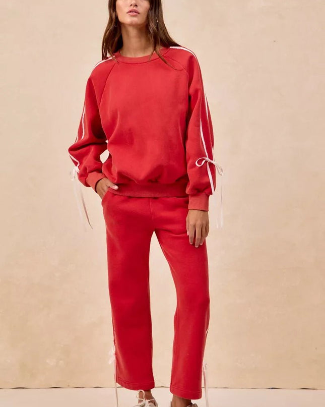 BiBi Side Lined Bow Details Fleece Sweatpants - Sleekdenim.com