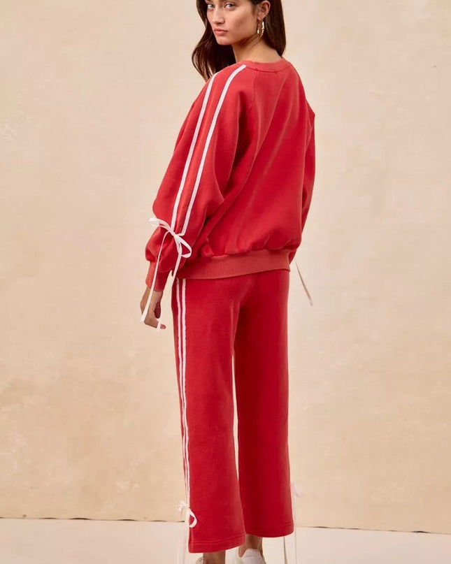 BiBi Side Lined Bow Details Fleece Sweatpants - Sleekdenim.com