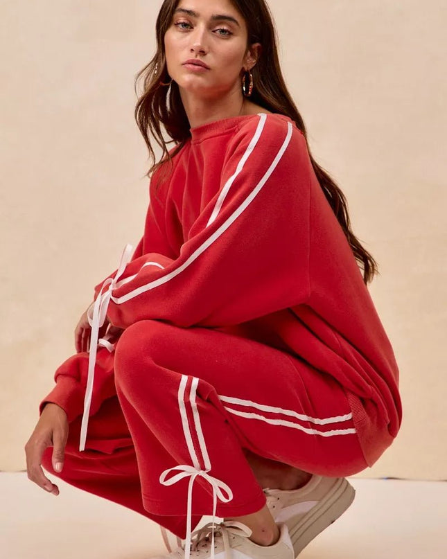 BiBi Side Lined Bow Details Fleece Sweatpants - Sleekdenim.com