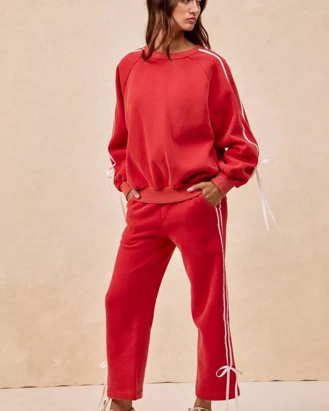 BiBi Side Lined Bow Details Fleece Sweatpants - Sleekdenim.com