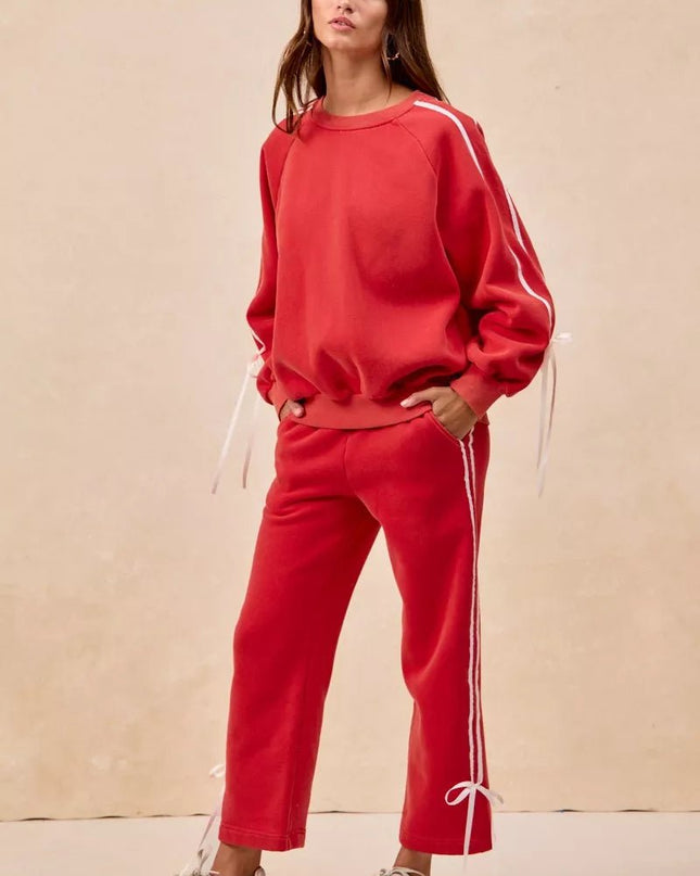 BiBi Side Lined Bow Details Fleece Sweatpants - Sleekdenim.com