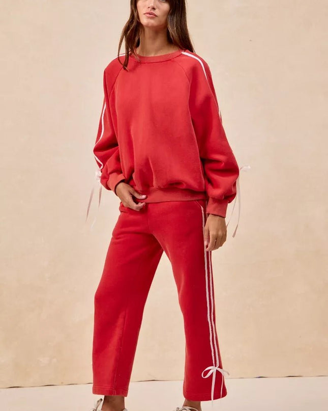 BiBi Side Lined Bow Details Fleece Sweatpants - Sleekdenim.com