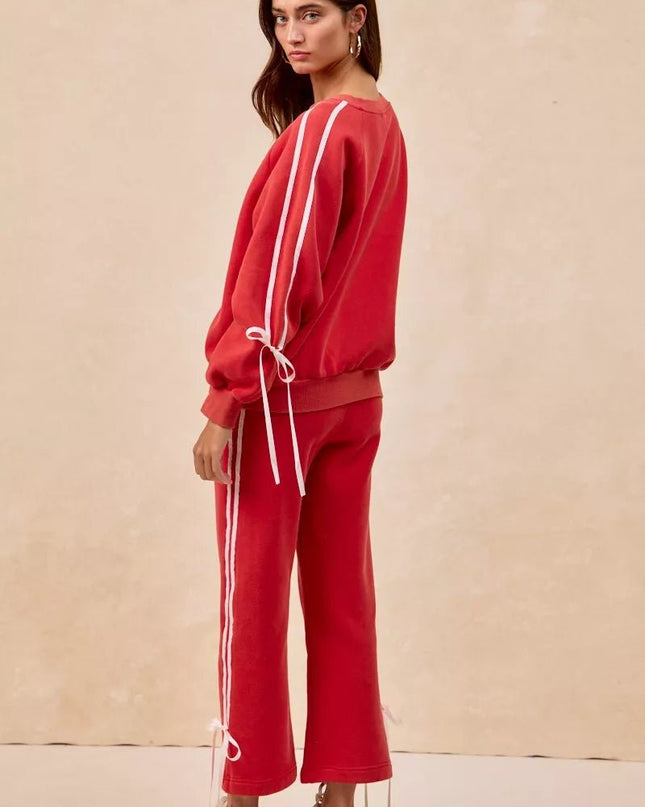 BiBi Side Lined Bow Details Fleece Sweatshirt - Sleekdenim.com