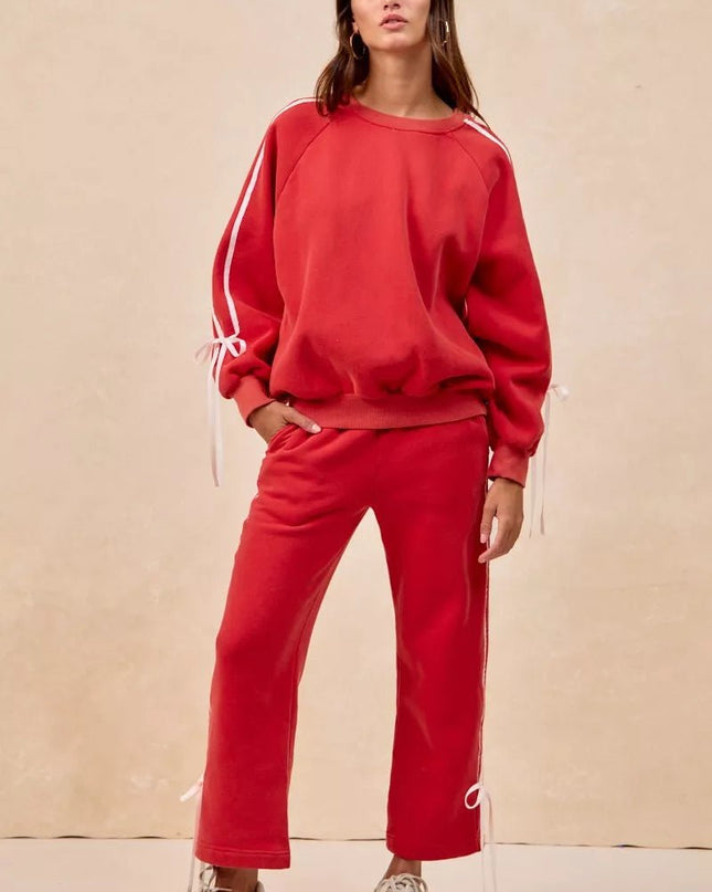 BiBi Side Lined Bow Details Fleece Sweatshirt - Sleekdenim.com