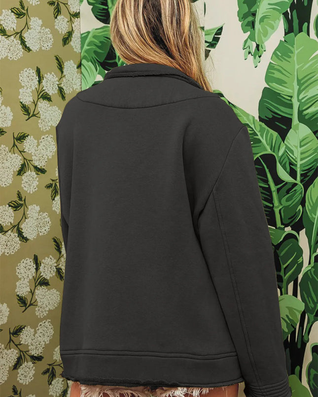 BiBi Single - Breasted Washed Fleece Jacket - Sleekdenim.com