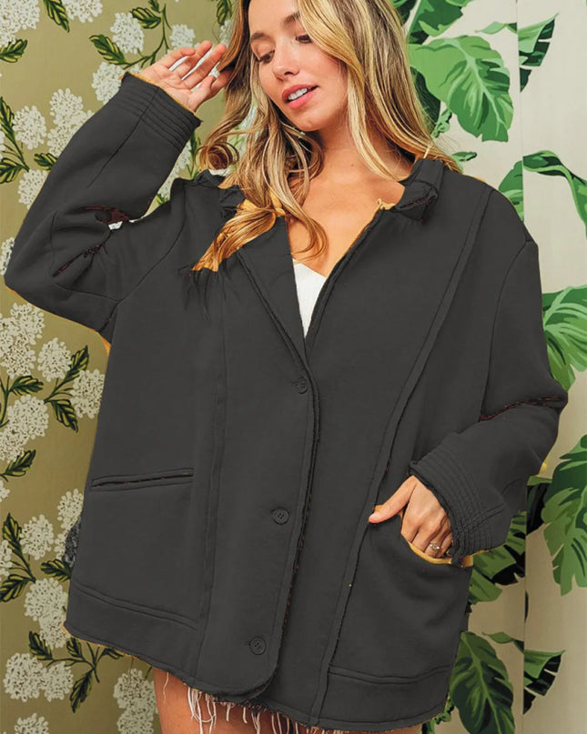 BiBi Single - Breasted Washed Fleece Jacket - Sleekdenim.com