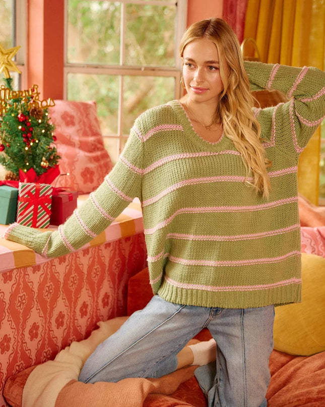 BiBi Striped Long Sleeve Sweater - Sleekdenim.com