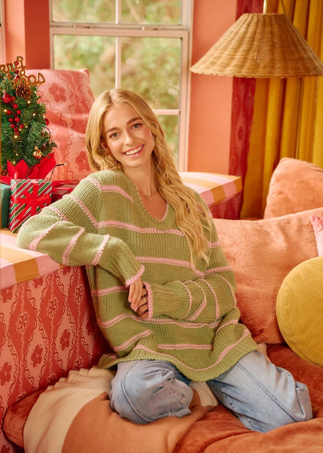 BiBi Striped Long Sleeve Sweater - Sleekdenim.com