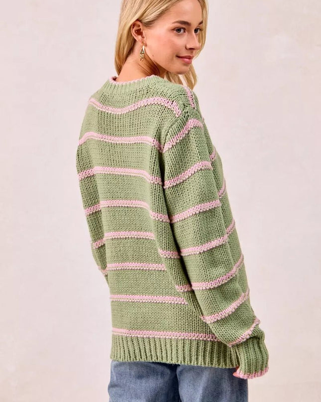 BiBi Striped Long Sleeve Sweater - Sleekdenim.com