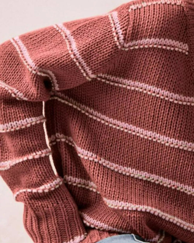 BiBi Striped Long Sleeve Sweater - Sleekdenim.com