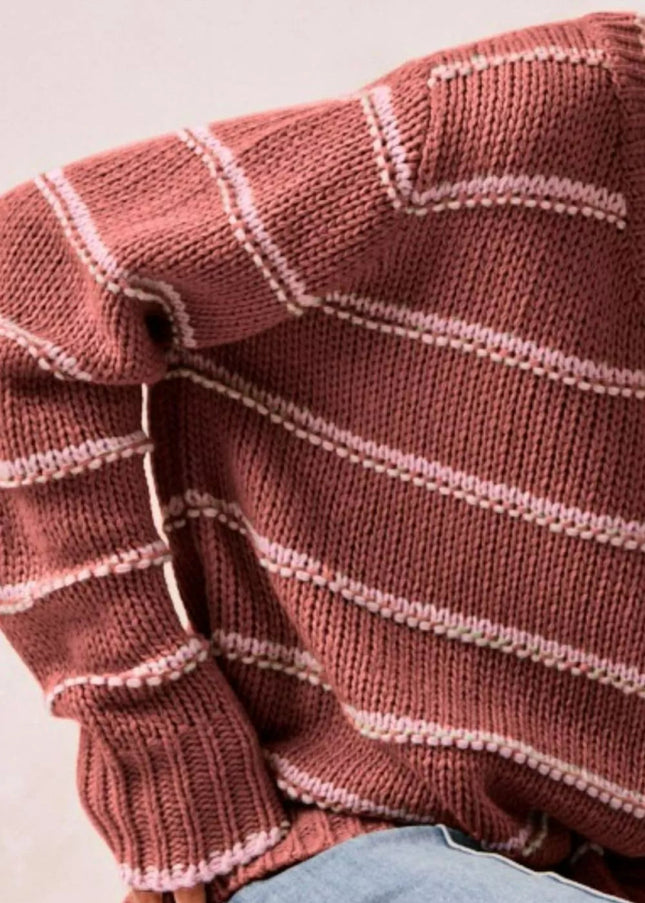 BiBi Striped Long Sleeve Sweater - Sleekdenim.com