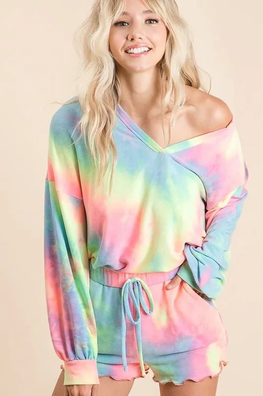 BiBi Tie Dye French Terry Top With Balloon Sleeves - Sleekdenim.com