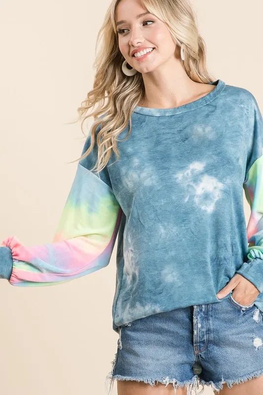 BiBi Tie Dye French Terry Top With Contrast Tie Dye - Sleekdenim.com