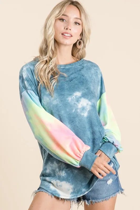 BiBi Tie Dye French Terry Top With Contrast Tie Dye - Sleekdenim.com