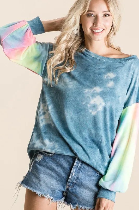 BiBi Tie Dye French Terry Top With Contrast Tie Dye - Sleekdenim.com