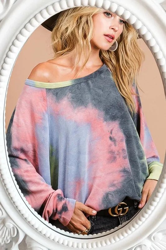 BiBi Tie Dye Terry Top With Dolman Sleeves - Sleekdenim.com