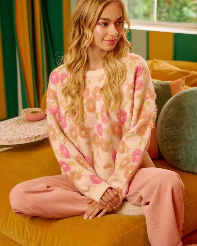 BiBi Towel Texture Floral Pattern Sweater - Sleekdenim.com