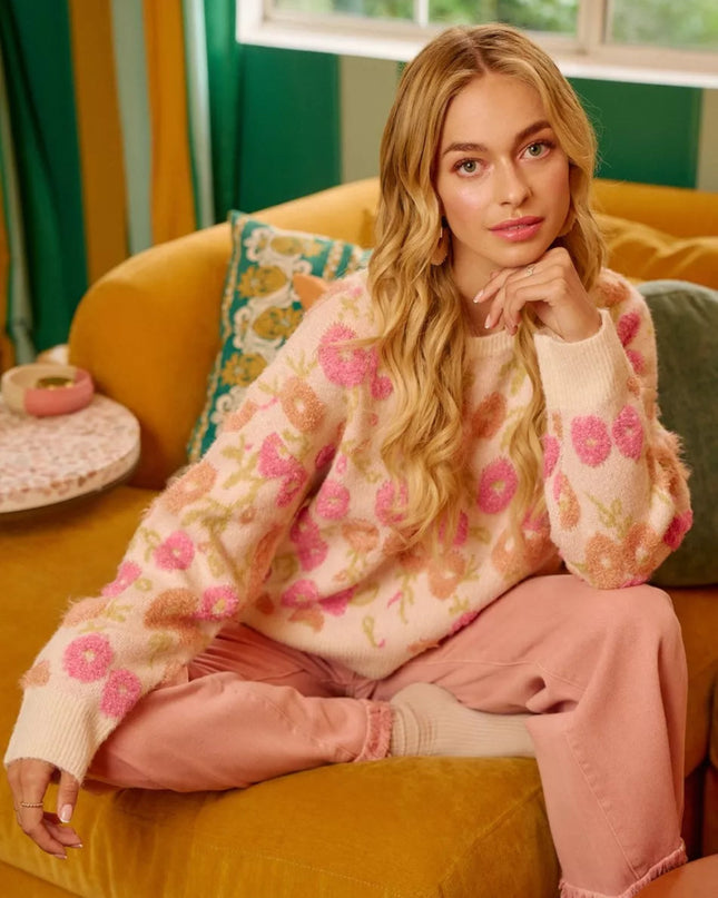 BiBi Towel Texture Floral Pattern Sweater - Sleekdenim.com