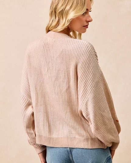 BiBi Two Tone Knit Cardigan with Leaf Patches - Sleekdenim.com