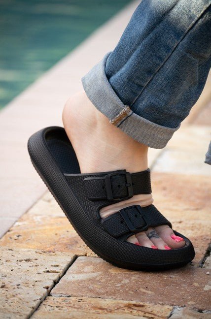 Black Buckle Slides - Sleekdenim.com