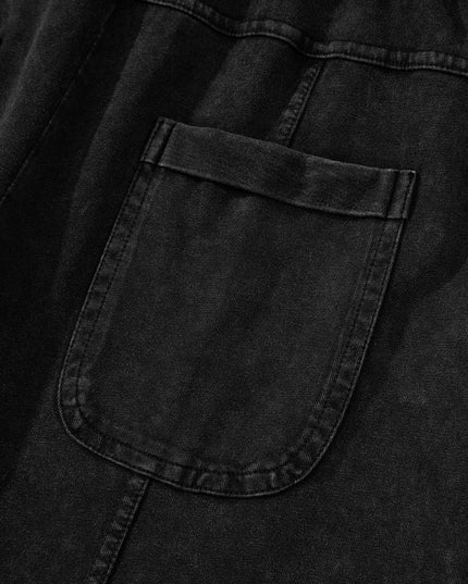 Black Mineral Wash Exposed Seam Wide Leg Cargo Pants - Sleekdenim.com
