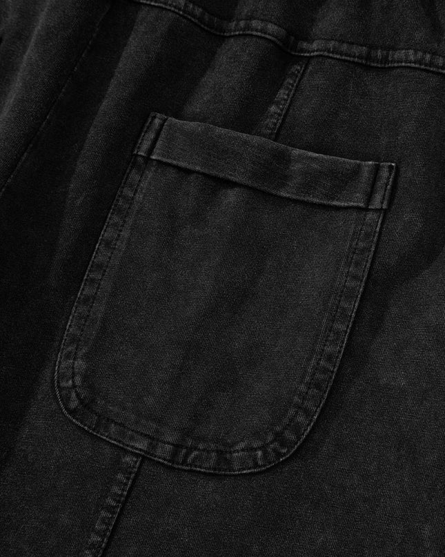 Black Mineral Wash Exposed Seam Wide Leg Cargo Pants - Sleekdenim.com